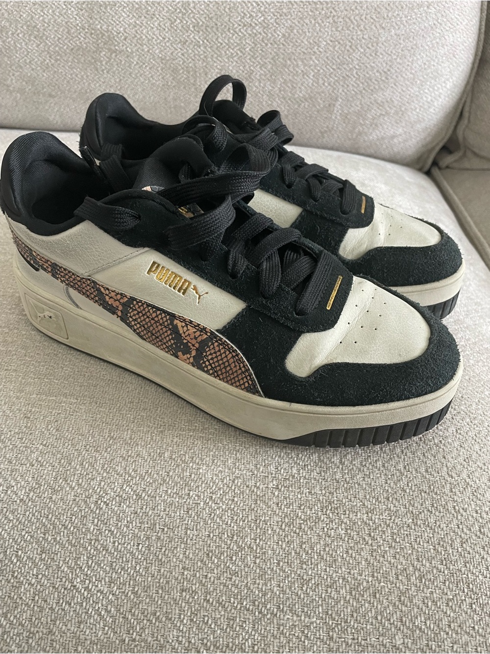 Puma Women’s Black and Cream Sneakers with Snake-Print Accent - Picture 2 of 5